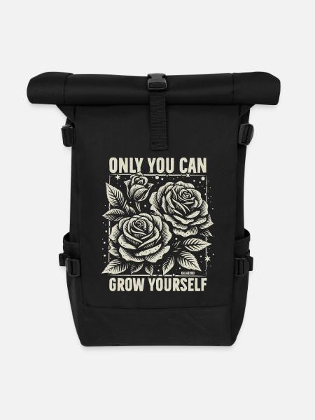 only you can grow yourself - Roll Top Backpack - black