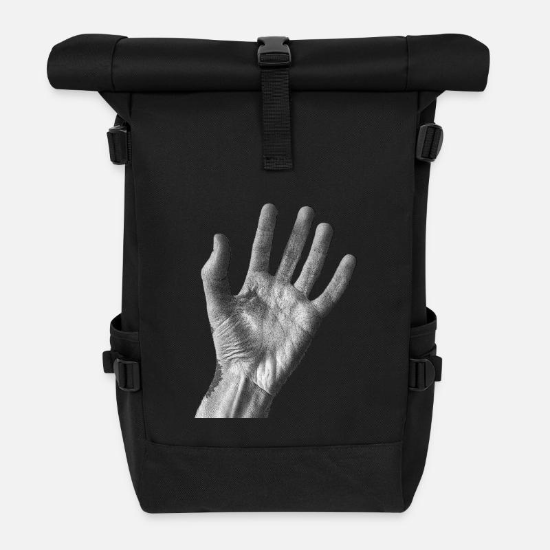 Paume noire et blanche - Sac à dos roll top - noir