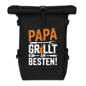 Papa grillt am besten – Lustiges Grill Geschenk - Rolltop Rucksack - Schwarz - Vorne