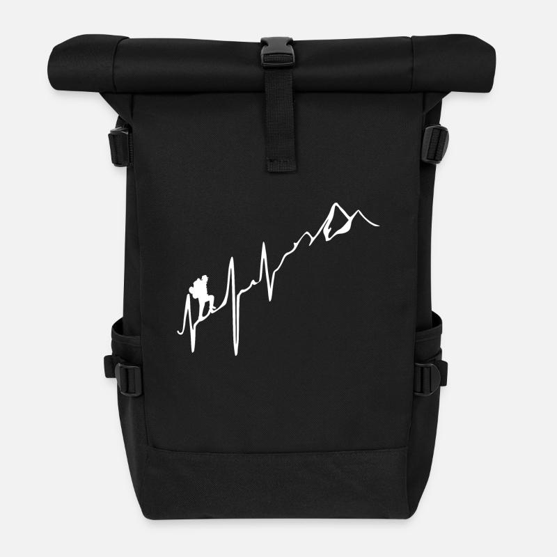 Herzschlag - Wandern - Berge - Rolltop Rucksack - Schwarz