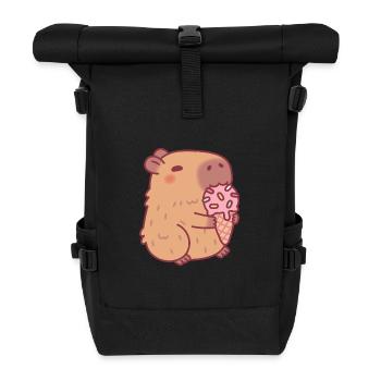 Cute Capybara Eating Gelato - Roll Top Backpack - black - Front