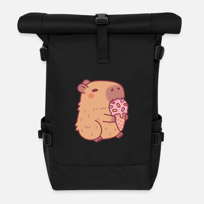 Süßes Capybara isst Gelato - Rolltop Rucksack - Schwarz