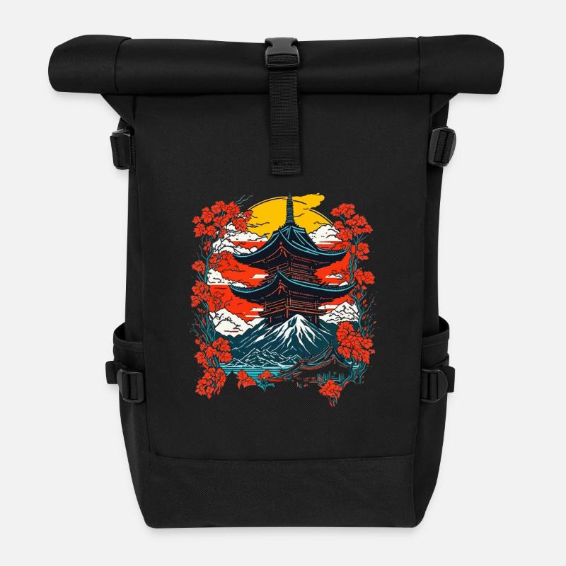 Traditionelle japanische Tempel Landschaft - Rolltop Rucksack - Schwarz