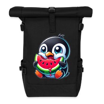 Süßer Pinguin Cartoon Wassermelone Sommer - Rolltop Rucksack - Schwarz - Vorne