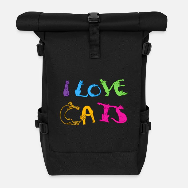 J’adore les chats - Sac à dos roll top - noir