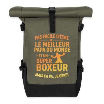 Papa boxeur cadeau fête des pères Noël Boxe - Sac à dos roll top - olive/noir - Devant