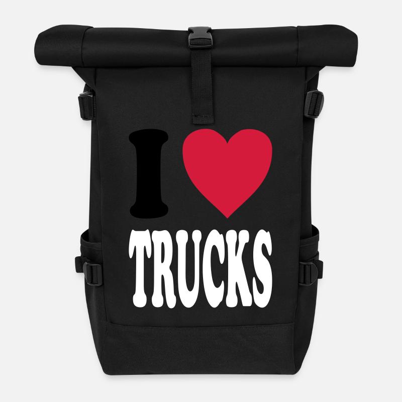 I love TRUCKS (colors selectable!) - Roll Top Backpack - black
