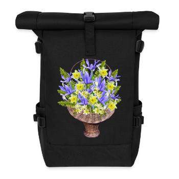 flowers lilies tulips orchids sunflower dahlia ger - Roll Top Backpack - black - Front