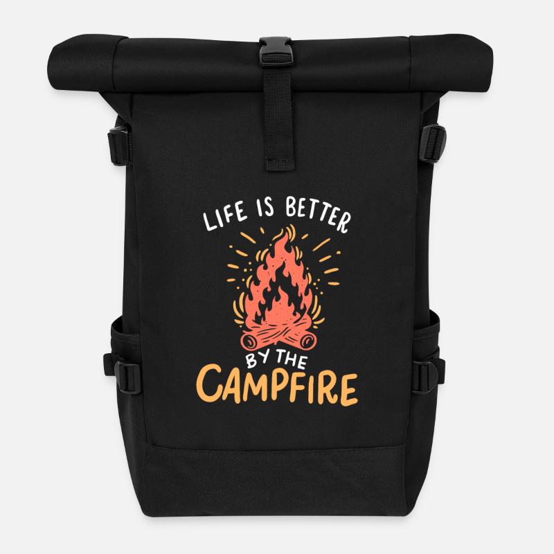 Lagerfeuer Camping - Rolltop Rucksack - Schwarz