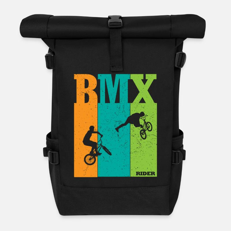 BMX Farbblock Rider Silhouetten - Rolltop Rucksack - Schwarz