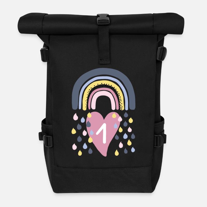 Arc-en-ciel premier 1er anniversaire enfants - Sac à dos roll top - noir