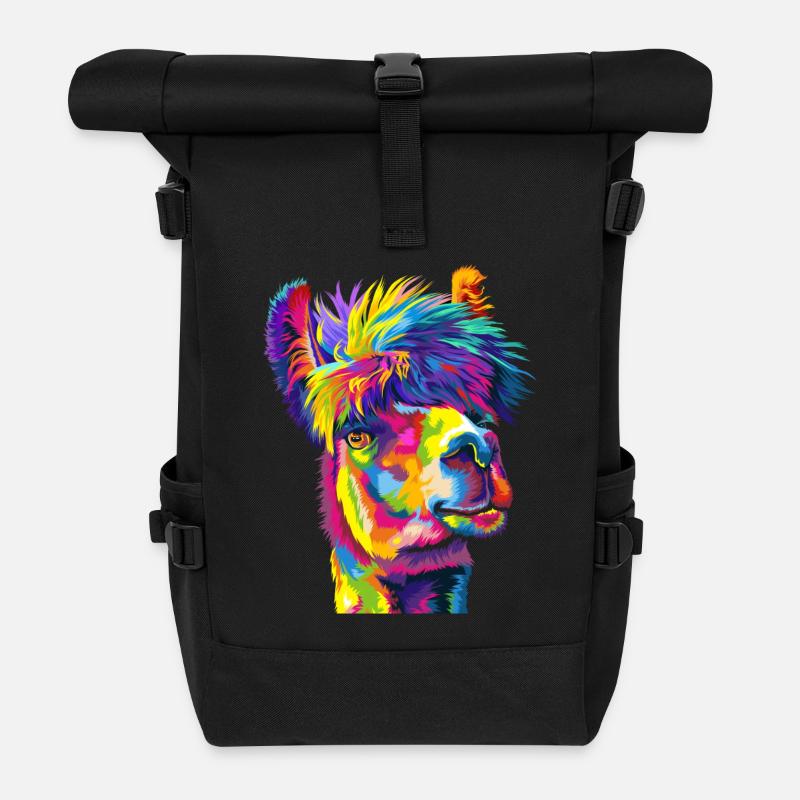 Wahnsinniges Regenbogenlama - Rolltop Rucksack - Schwarz