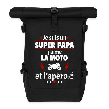 Je suis un super papa moto apéro, fête des pères - Sac à dos roll top - noir - Devant