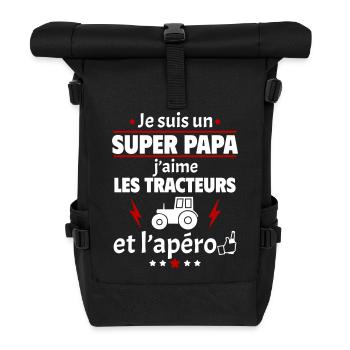 Je suis un super papa tracteurs apéro, cadeau noël - Sac à dos roll top - noir - Devant