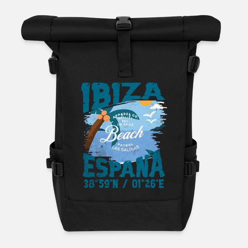 Design Vintage Plage Ibiza Espagne - Sac à dos roll top - noir