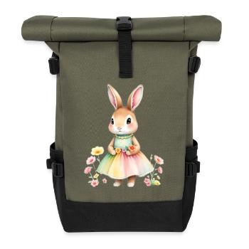 Pastellhase im Regenbogenkleid - Rolltop Rucksack - Olive/Schwarz - Vorne