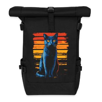 Russisch Blau Katze Vintage Portrait Silhouette - Rolltop Rucksack - Schwarz - Vorne