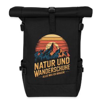 Wandern Wald Berge Wanderschuhe Spruch - Rolltop Rucksack - Schwarz - Vorne