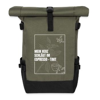 Herzschlag im Espresso-Takt - Rolltop Rucksack - Olive/Schwarz - Vorne