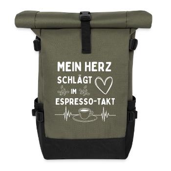 Mein Herz schlägt im Espresso-Takt - Rolltop Rucksack - Olive/Schwarz - Vorne
