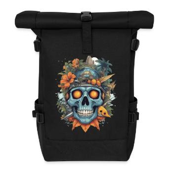 Futuristic skull with nature motifs - Roll Top Backpack - black - Front
