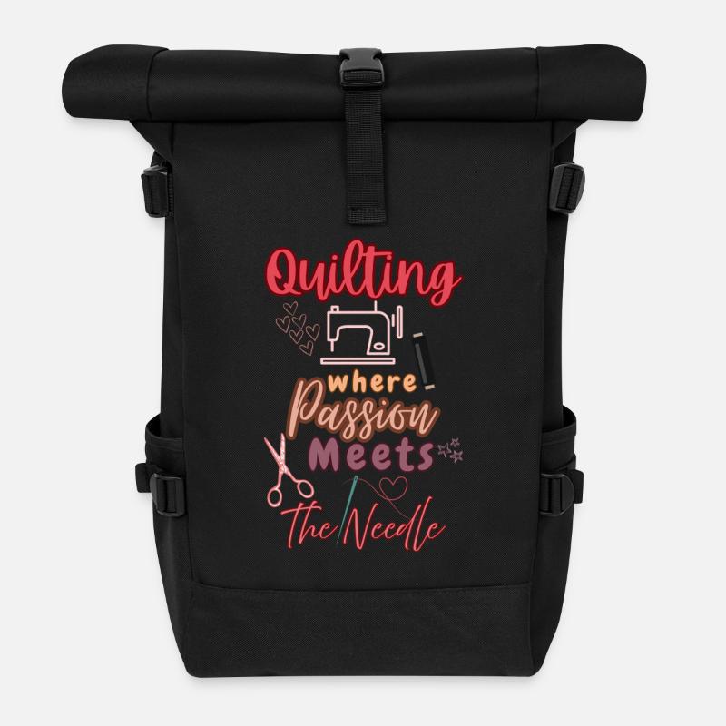 Leidenschaftliches Quilten Herz Design - Rolltop Rucksack - Schwarz