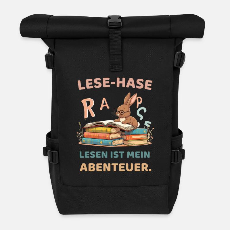 Lapin de lecture avec des motifs d’apprentissage - Sac à dos roll top - noir