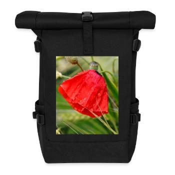 Motif de goutte de coquelicot - Sac à dos roll top - noir - Devant