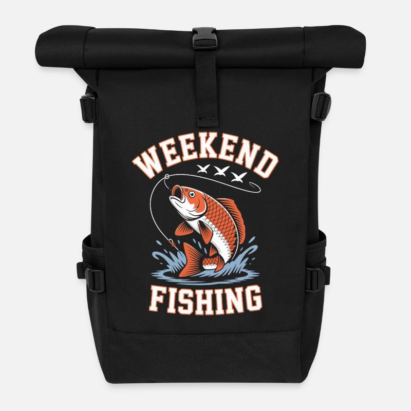 Weekend Fishing Splash T-shirt Design - Roll Top Backpack - black