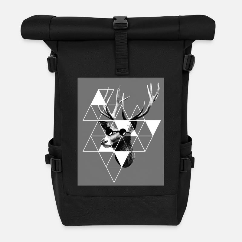 Hirschkopf - Hirsch - Hipster - Rolltop Rucksack - Schwarz
