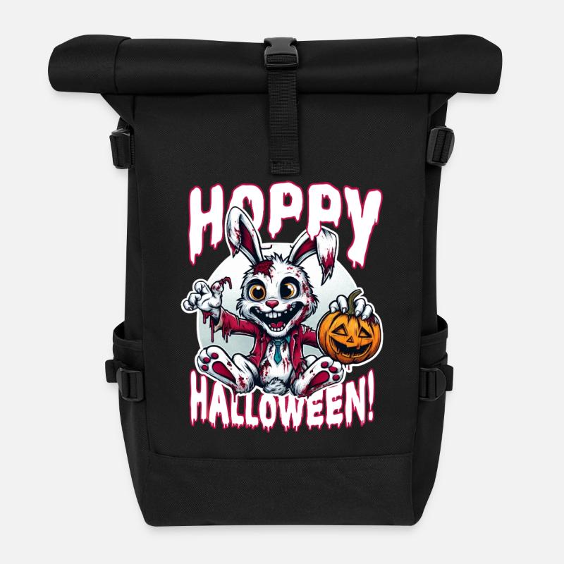 Zombie Bunny Hoppy Halloween Spooky Fun - Roll Top Backpack - black