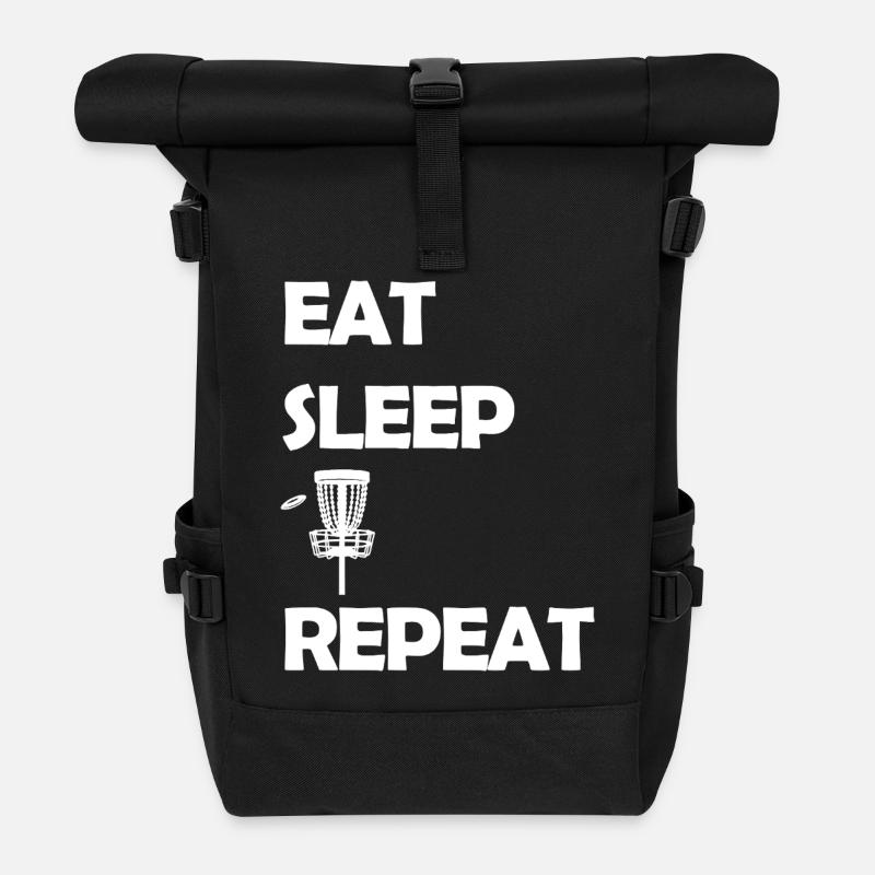 Eat Sleep Disc Golf Repeat Discgolf Trendsport - Rolltop Rucksack - Schwarz