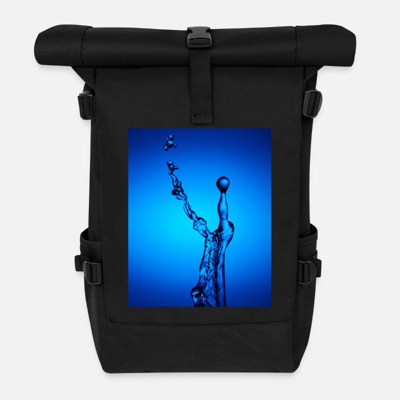 Blue Water Splash Zusammenfassung - Rolltop Rucksack - Schwarz