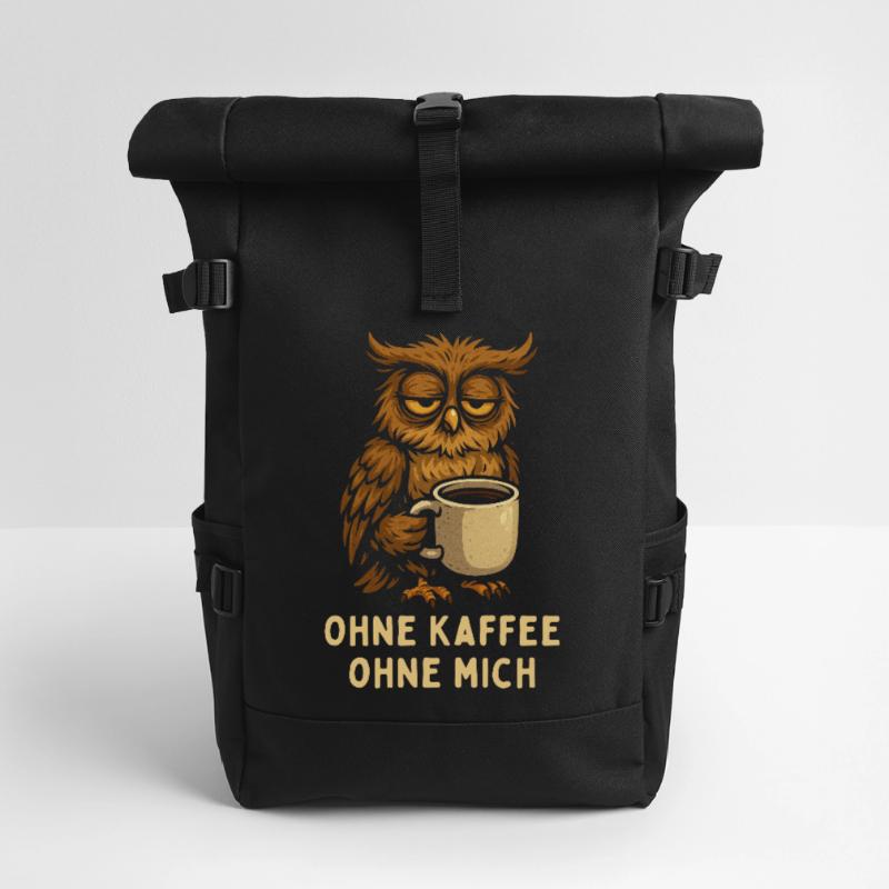 Nickernde Eule mit Kaffee Rolltop Rucksack