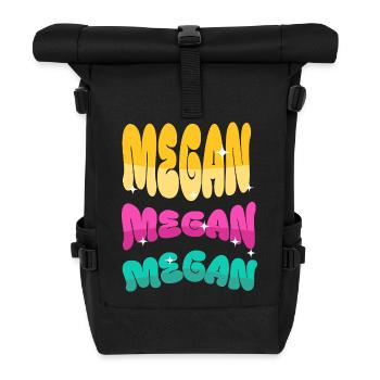 Megan Namensdruck Neonfarben - Rolltop Rucksack - Schwarz - Vorne