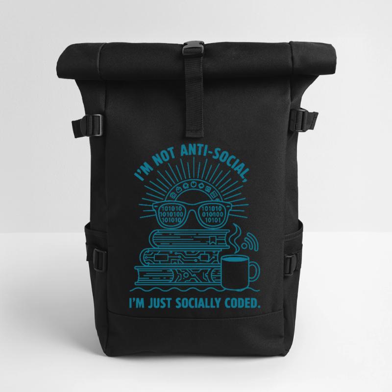 Socialement codé : livres, café et code Sac à dos roll top