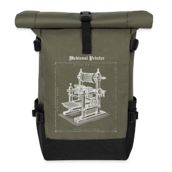 Antike Druckermaschine Illustration - Rolltop Rucksack - Olive/Schwarz - Vorne