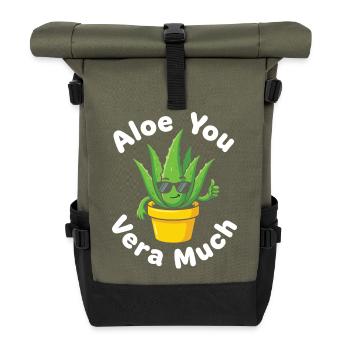 Aloe You Vera Much Succulent Cactus Pun - Roll Top Backpack - olive/black - Front