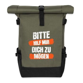 Hilf mir dich zu mögen - Rolltop Rucksack - Olive/Schwarz - Vorne