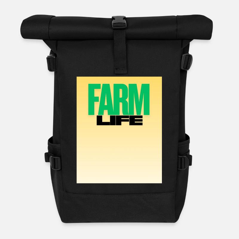 Farm Life Bold Typography - Roll Top Backpack - black