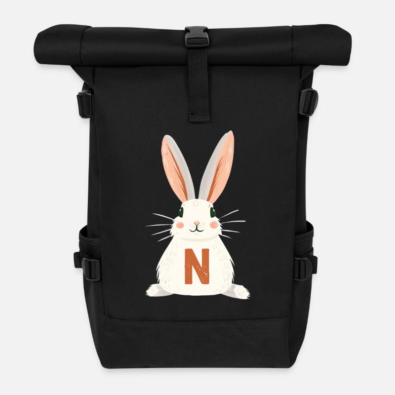 N -Letter - Bunny - Personalizable - Roll Top Backpack - black