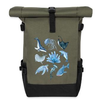 Ocean animals - Rolltop Rucksack - Olive/Schwarz - Vorne