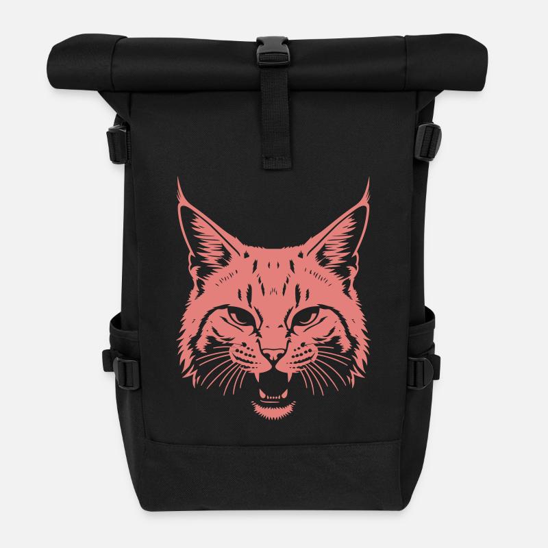 Hissing Cat – Wildcat Head Black & White - Roll Top Backpack - black