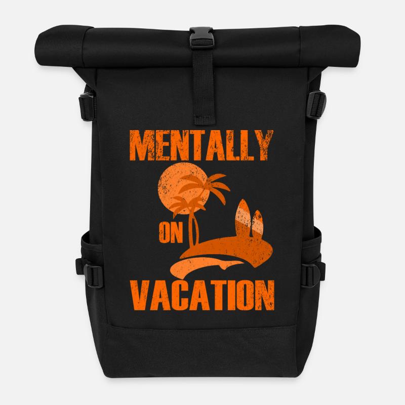 Mental Vacation Palm Beach Scene - Roll Top Backpack - black