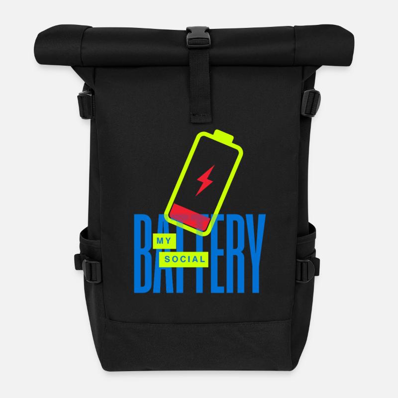 Leuchtende Social Battery - Rolltop Rucksack - Schwarz