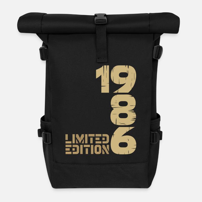 1986 Limited Edition Schriftzug 40. Geburtstag - Rolltop Rucksack - Schwarz