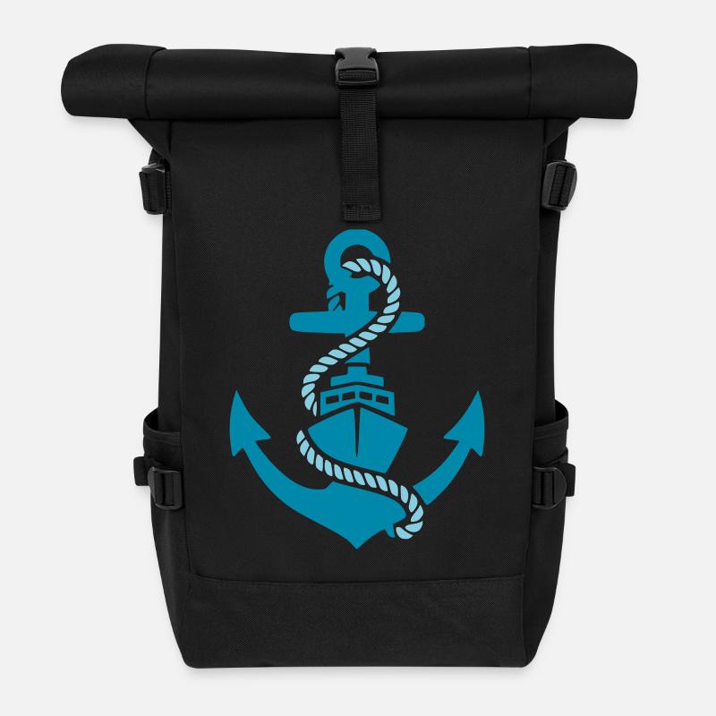 Anker Schiff Boot Maritim - Rolltop Rucksack - Schwarz
