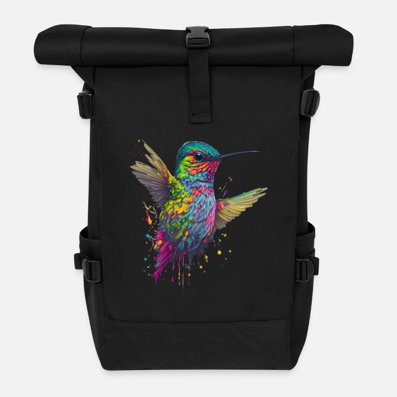 Explosion de couleurs Hummingbird Artwork - Sac à dos roll top - noir