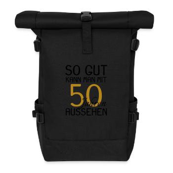 50 Geburtstag Geschenk - 50 Jahre alt - Rolltop Rucksack - Schwarz - Vorne