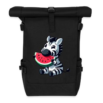 Zebra Melon Watermelon Fruit Fruity - Roll Top Backpack - black - Front